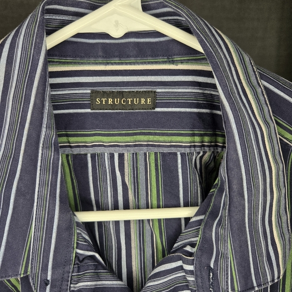 Structure Long Sleeve Button Up Shirt Mens M Blue White Gree Striped - Picture 3 of 8